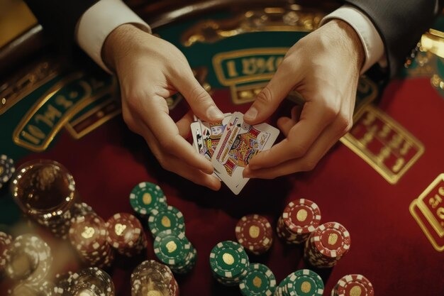 Caribbean Stud Poker hand ranking chart displayed on live dealer table